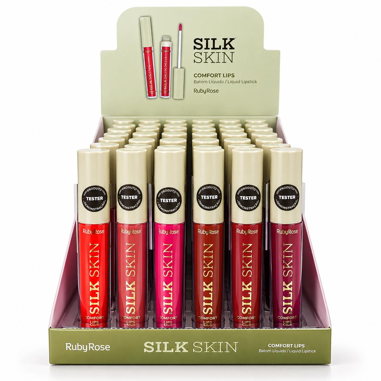 BOX/ 36 Batom Líquido Confort Lips Silk Skin Ruby