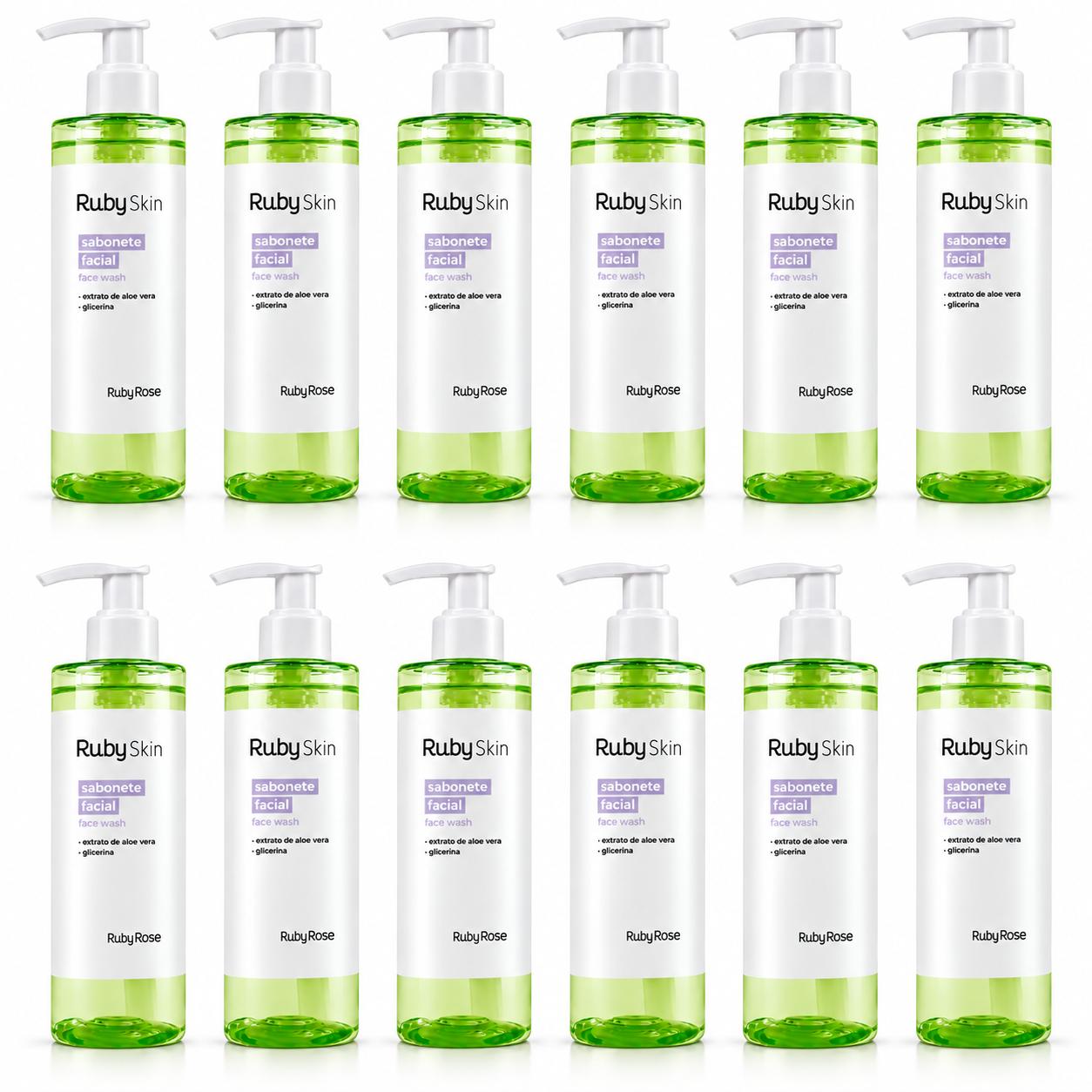 Kit C/12 Sabonete Líquido Facial Ruby Rose Face Wash Ruby Skin 190ml
